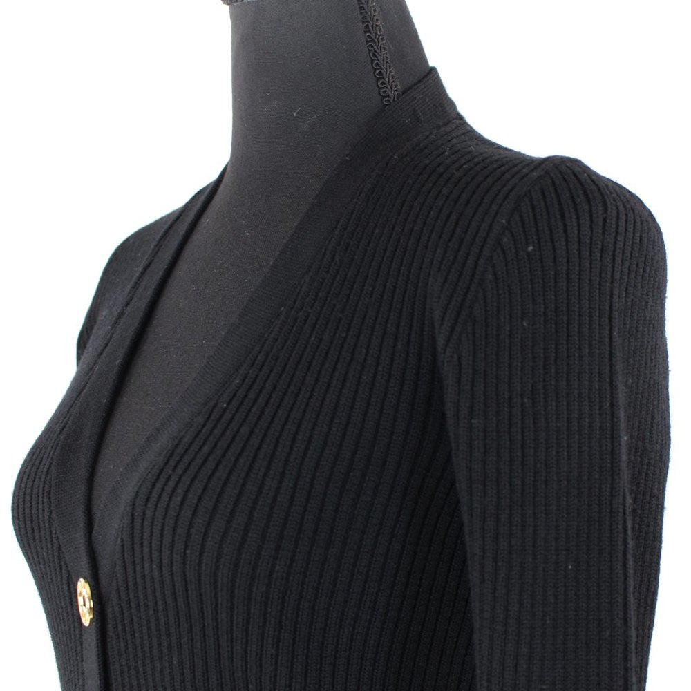 CÉLINE Black Ribbed Knit Button Up Wool Cardigan 40 VTG Paris Sport Sweater M - Picture 3 of 8
